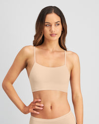 Simply Seamless Crop Top in Nude. Feature shot