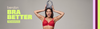 Hero banner Woman wearing a red bra holding a silver sequin bag with 'bendon BRA BETTER REWARDS' text.