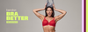 Hero banner Woman wearing a red bra holding a silver sequin bag with 'bendon BRA BETTER REWARDS' text.