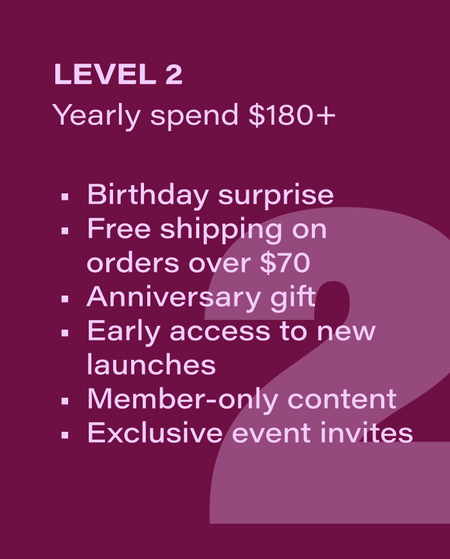 Promotional text detailing Level 2 benefits with a purple background