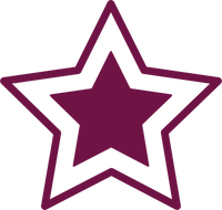 A stylized five-pointed star outline in dark purple, with a solid purple inner star shape, on a plain white background.