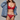 Woman wearing a red lacey bra and matching underwear set with a denim jacket over their shoulder on a gray background