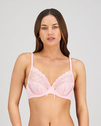 Model wears Yvette Underwire Bra in ICY PINK. On body front view