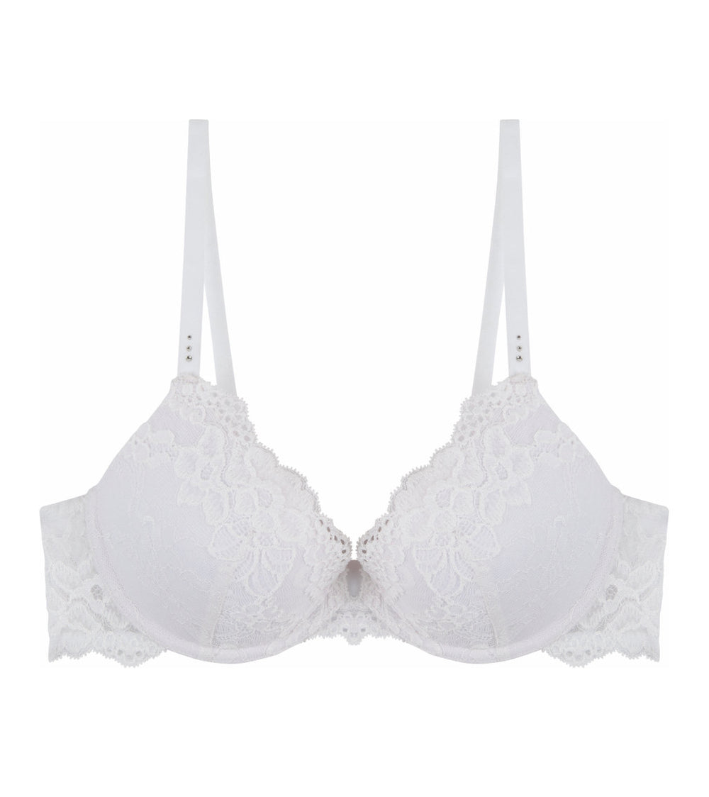 My Fit Lace Push Up Bra in WHITE. Flat lay front view
