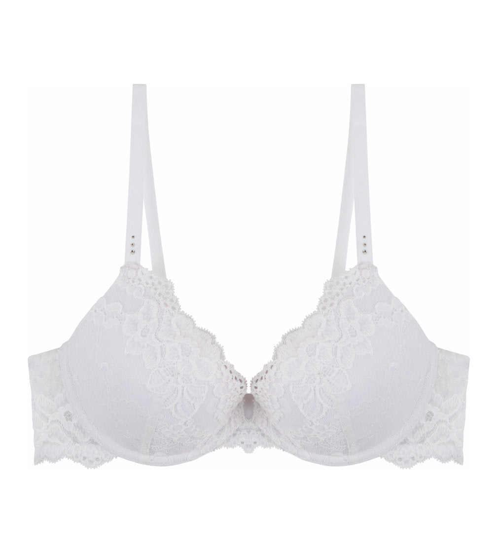 My Fit Lace Push Up Bra in WHITE. Flat lay front view