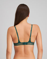Model wears Stripe Elastic & Papertouch Push Up Bra in RAIN FOREST. On body back view
