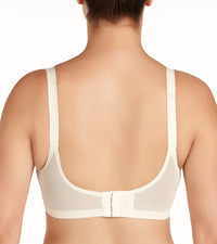 Model wears Hickory Classic Underwire Bra in IVORY. On body back view