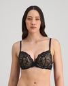 Model wears My Fit Lace Push Up Bra in BLACK. On body front view