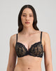 Model wears My Fit Lace Push Up Bra in BLACK. On body front view