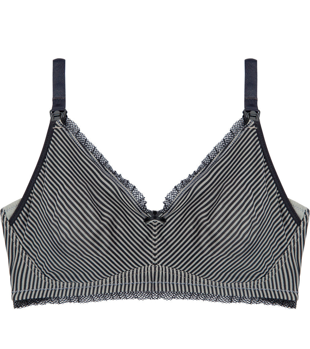 Elodie Maternity Bra in JET/PEWTER. Flat lay front view