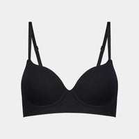 Play Contour Long Line Bra in BLACK. Flat lay front view