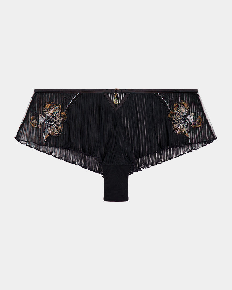 Oasis Glow French Knicker in BLACK. Flat lay front view