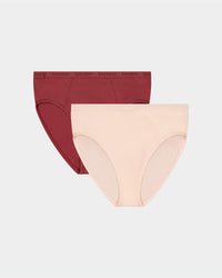 Body Cotton High Cut Brief Twin Pack in OXBLOOD RED/PEARL BLUSH. Flat lay front view