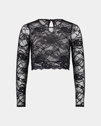 My Fit Lace Long Sleeve Top in BLACK. Flat lay front view