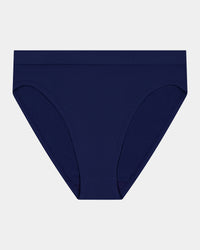 Seamless Soft High Cut Brief in Medieval Blue. Flat lay front view