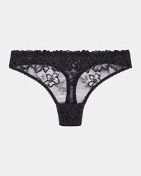 All Lacey Thong in BLACK. Flat lay front view