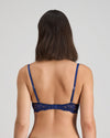 My Fit Lace Push Up Bra in Medieval Blue. Flat lay back view