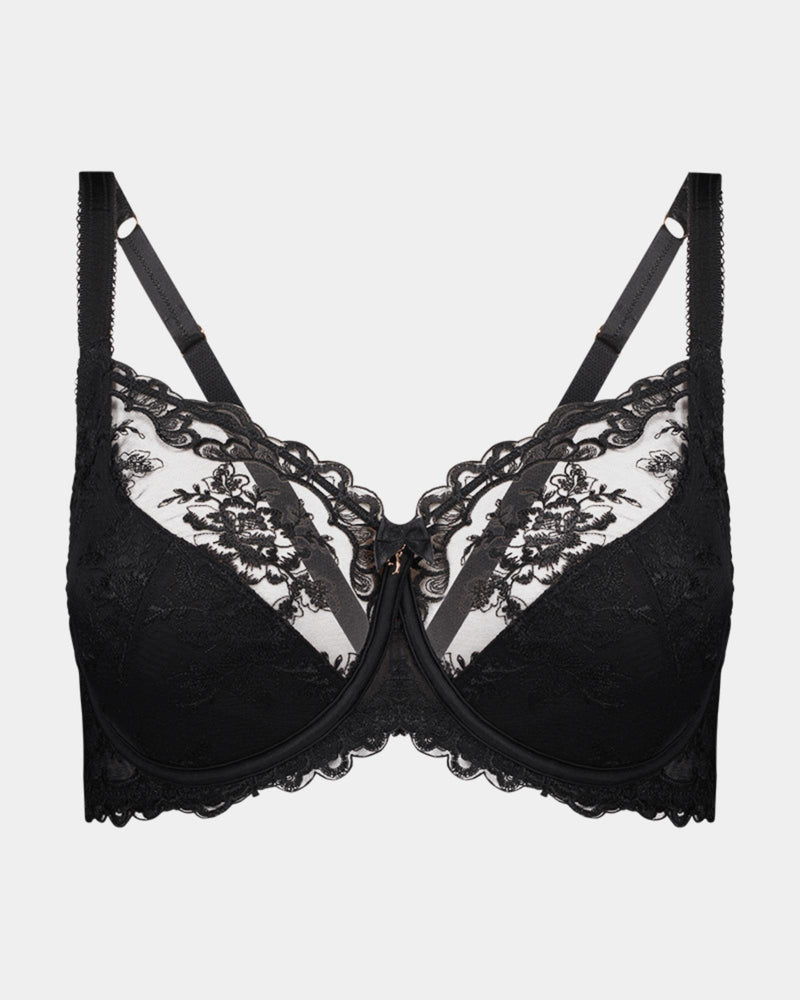Mesmerise Underwire Bra in BLACK. Flat lay front view