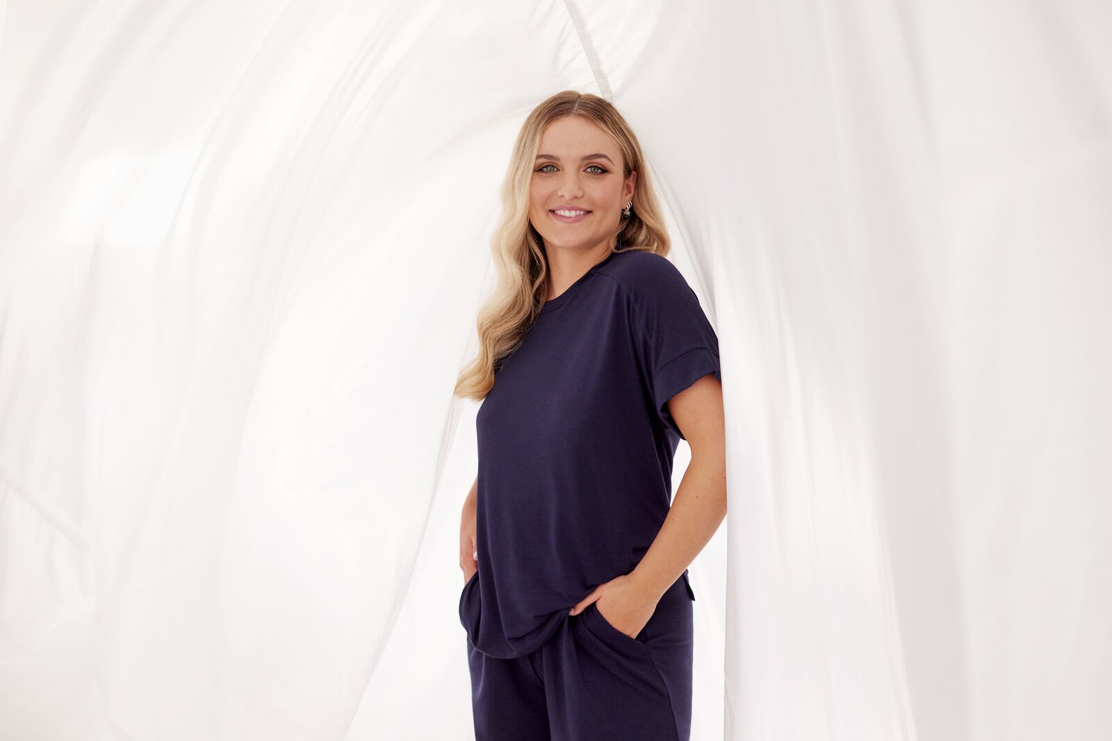 Sleep-Talk Short Sleeve Top in NIGHT SKY. Feature shot