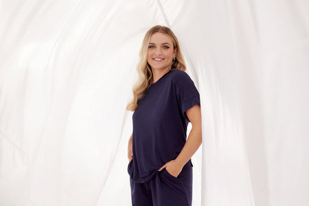 Sleep-Talk Short Sleeve Top in NIGHT SKY. Feature shot