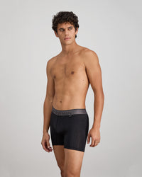 Everyday Active Mens Long Trunk in BLACK. Flat lay back view