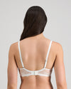 Model wears My Fit Lace Contour Bra in WHITE. On body back view