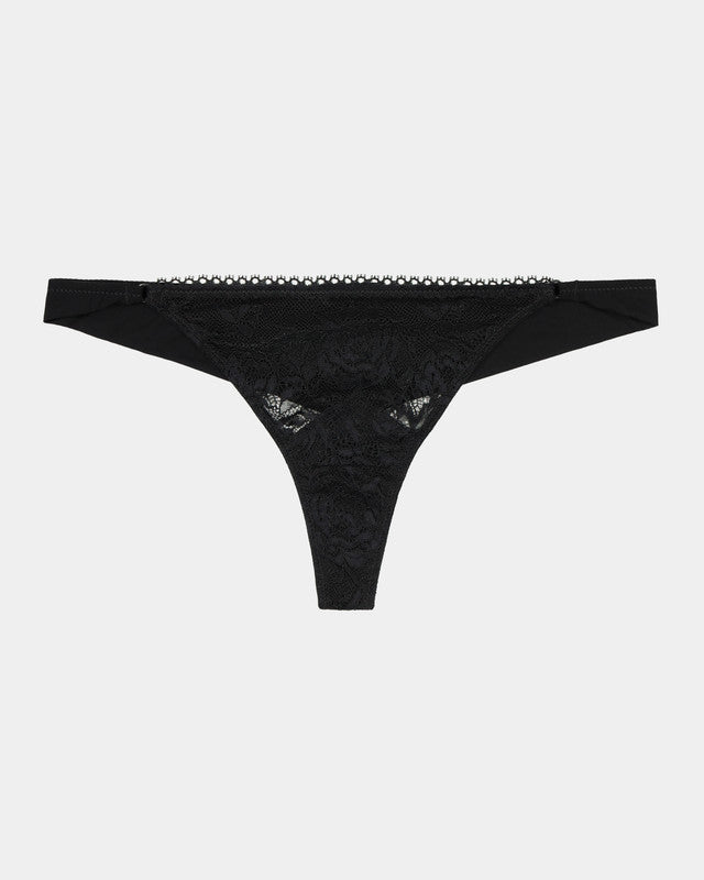 Naturally Me Thong in BLACK. Flat lay front view