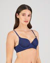 Model wears Bendon Body Lace Contour Bra in Medieval Blue. On body side view