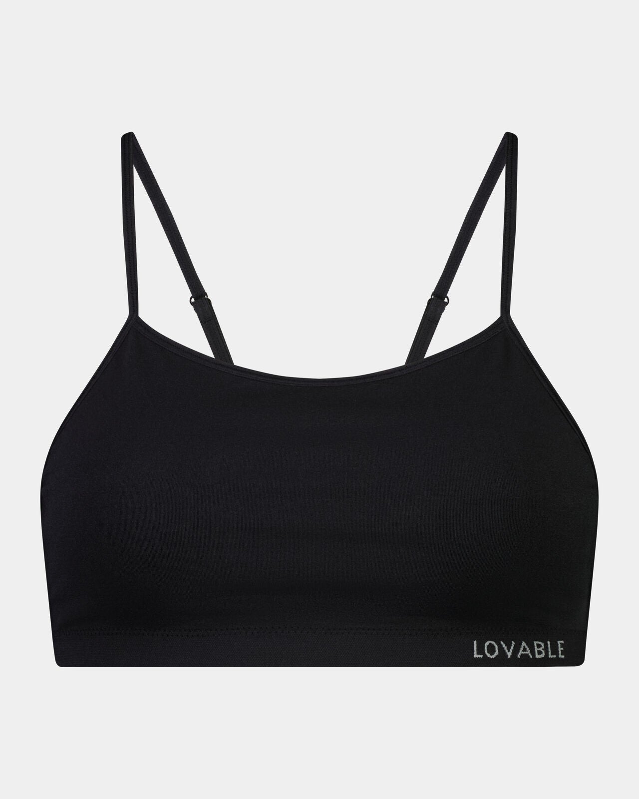 Simply Seamless Crop Top in BLACK. Flat lay front view