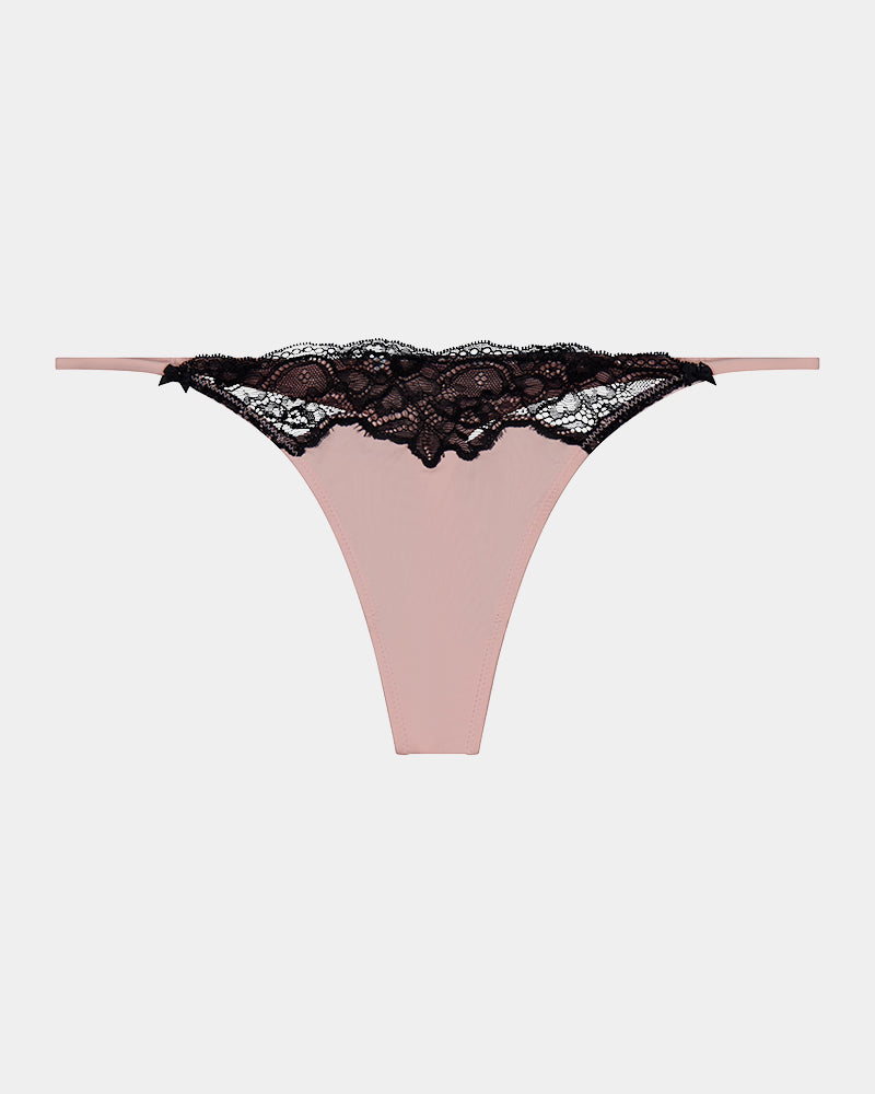 Aziza Thong in SILVER PINK/BLACK. Flat lay front view