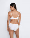 Model wears Simply Me Contour Bra in WHITE. On body back view