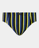 Cotton Stretch Mens Brief in YELLOW/REGATTA STRIPE. Flat lay front view