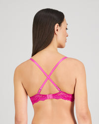 My Fit Lace Push Up Bra in FANTASY FUCHSIA. Flat lay back view