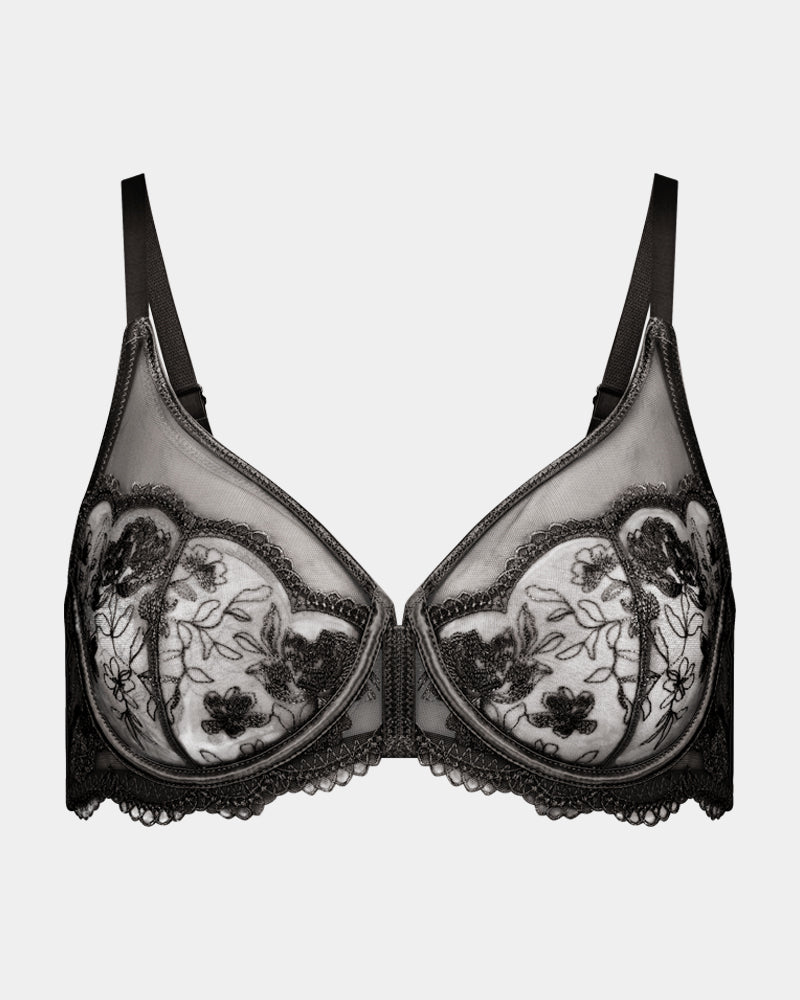 Romilly Underwire Bra in BLACK. Flat lay front view