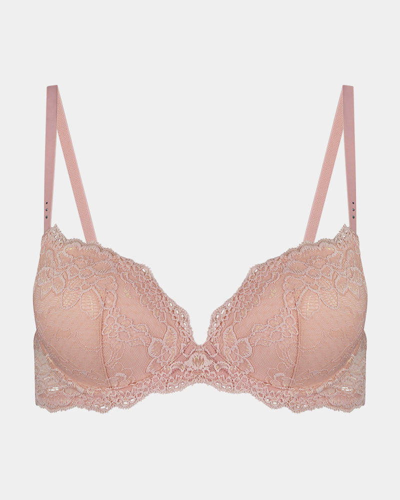 My Fit Lace Push Up Bra in EVENING SAND. Flat lay front view