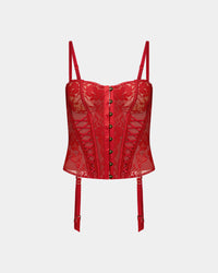 Lace Me Up Corset in JESTER RED. Flat lay front view
