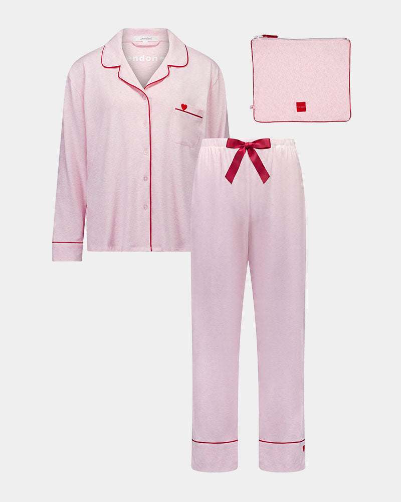 Dolce Long Pj in PINK MARLE. Flat lay front view