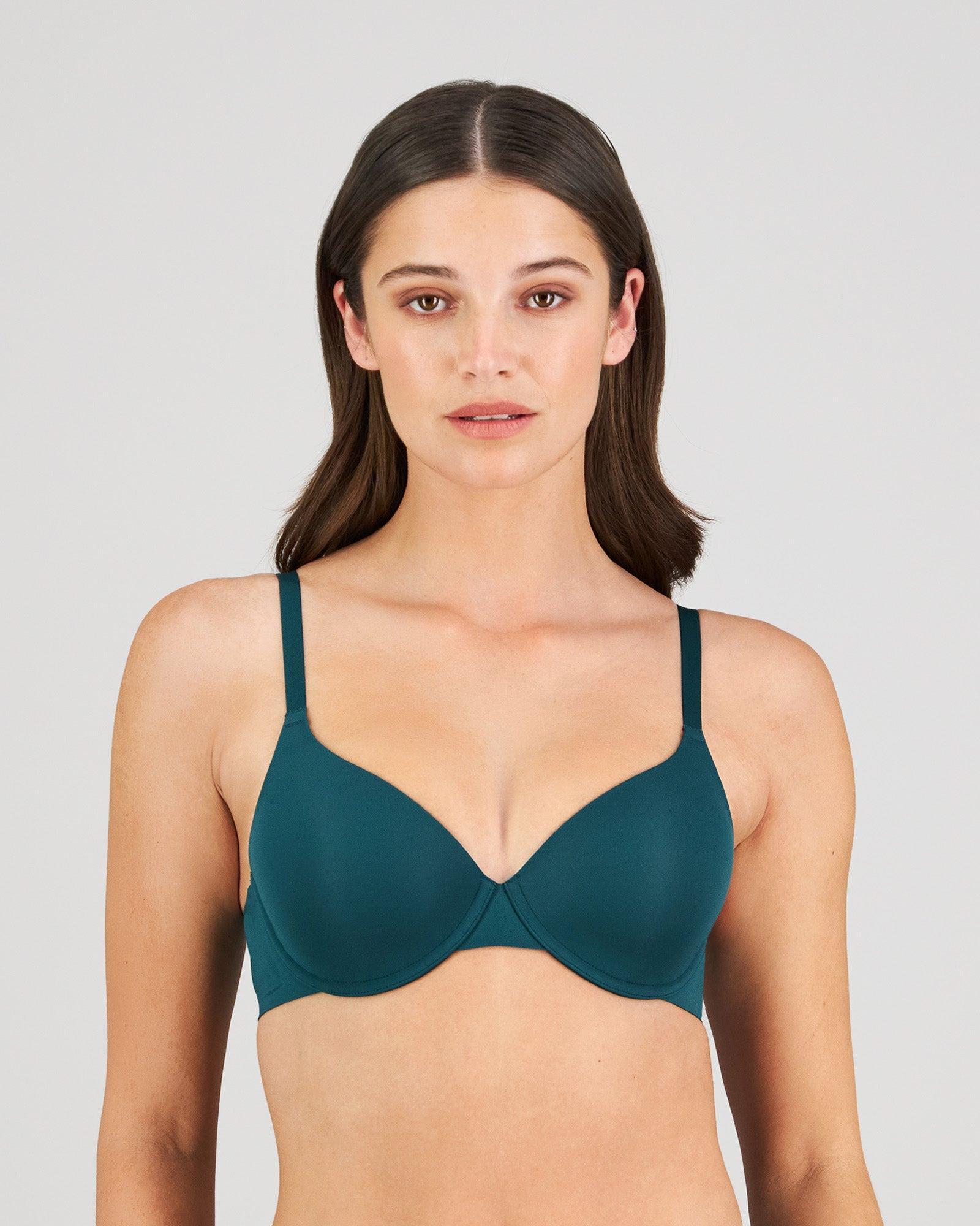 Model wears Comfit Collection Contour Bra in RAIN FOREST. On body front view