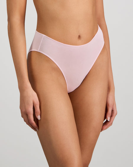 Model wears Au Naturel High Cut Brief in PALE LILAC. On body side view