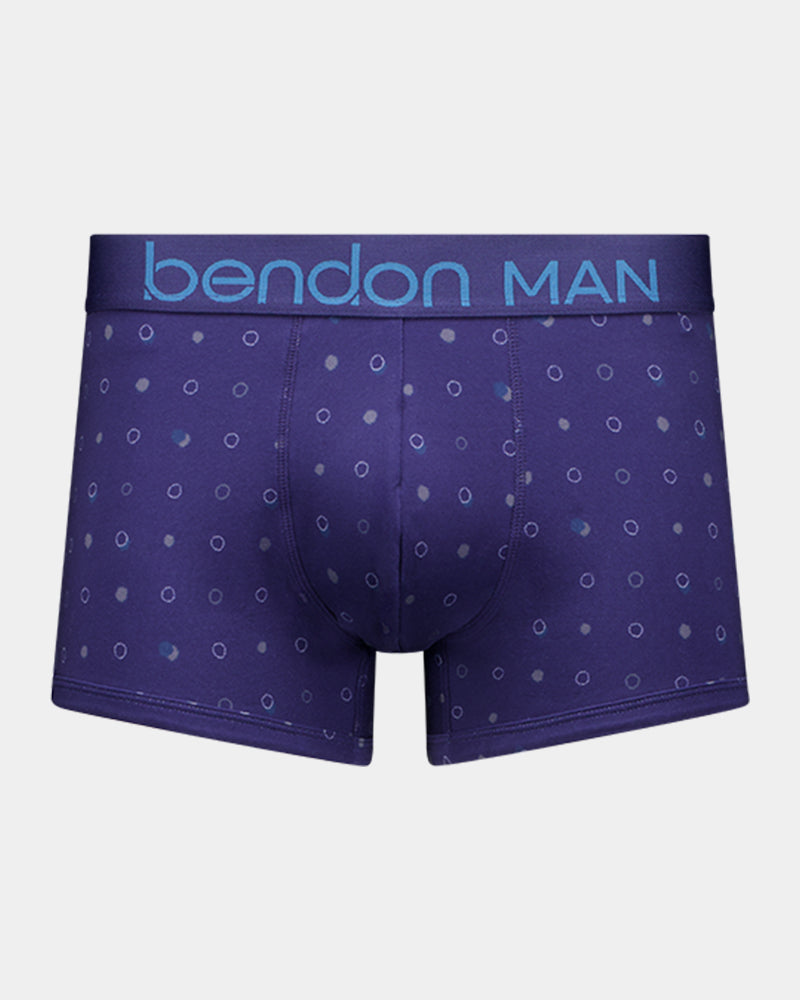 Retros Print Mens Trunk in INKY SPOT PRINT. Flat lay front view