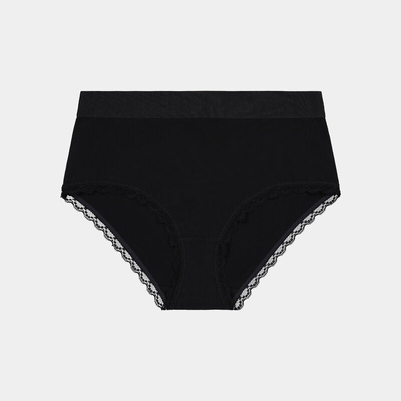 Cotton Logo Full Brief in BLACK. Flat lay front view