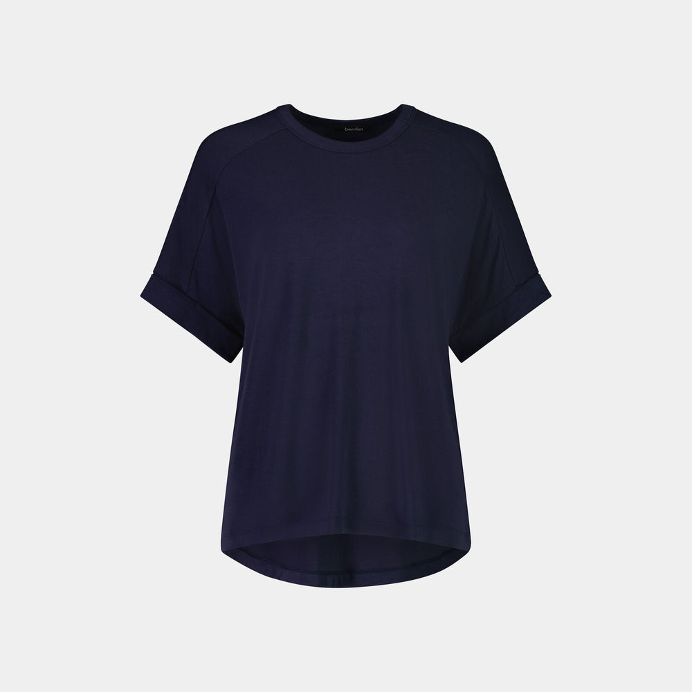 Sleep-Talk Short Sleeve Top in NIGHT SKY. Flat lay front view