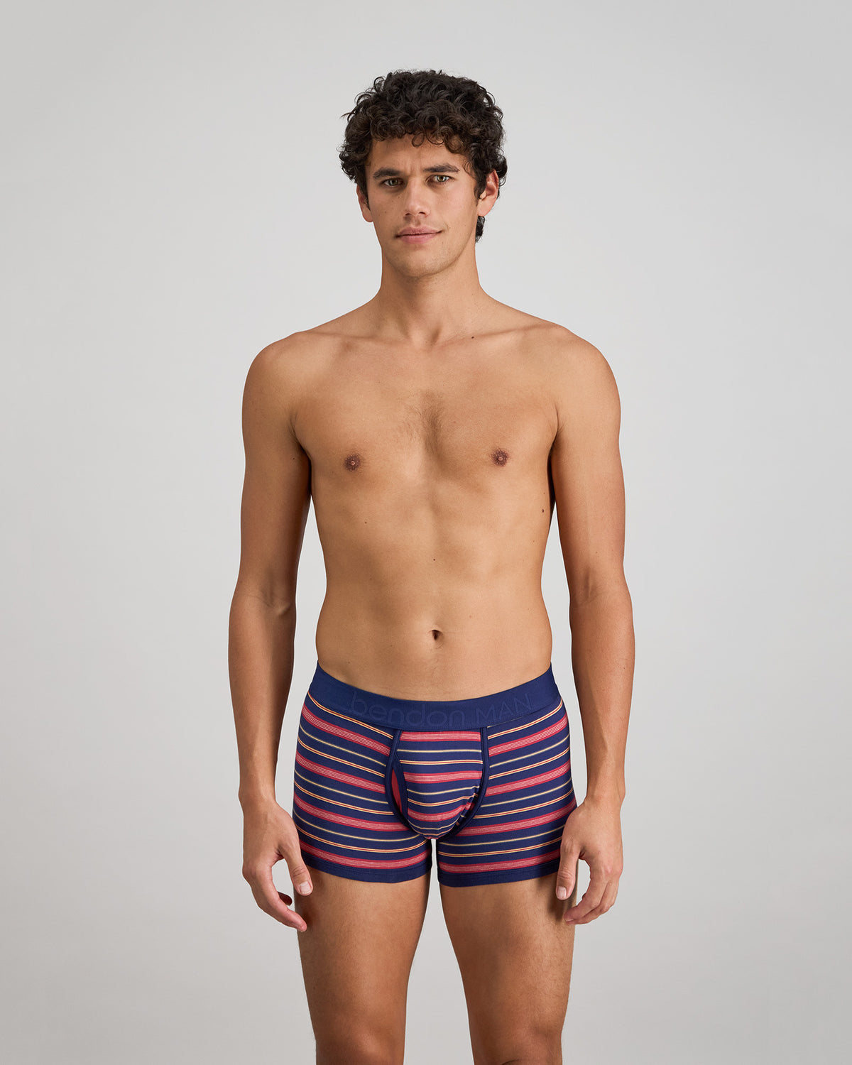 Bold Stripe Mens Trunk in MEDIEVAL/GARNET STRIPE. Feature shot
