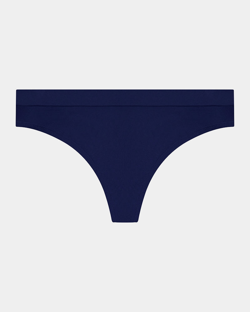 Seamless Soft Thong in Medieval Blue. Flat lay front view