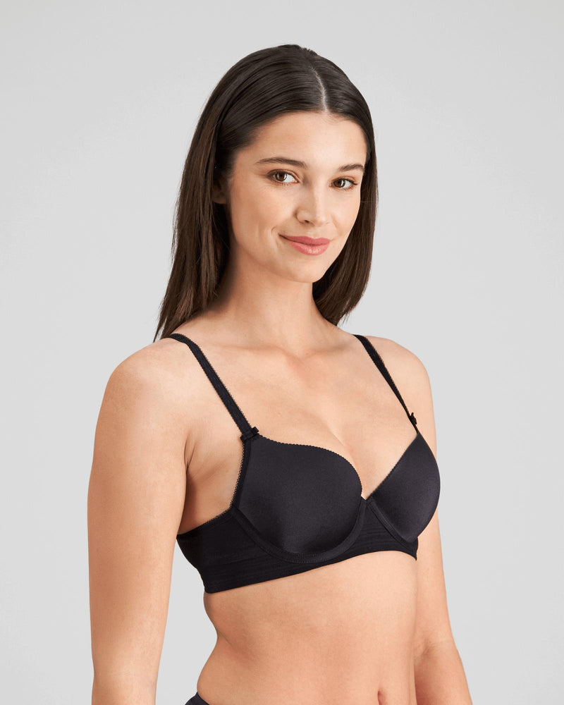 Model wears Bendon Body Contour Bra in BLACK. On body side view