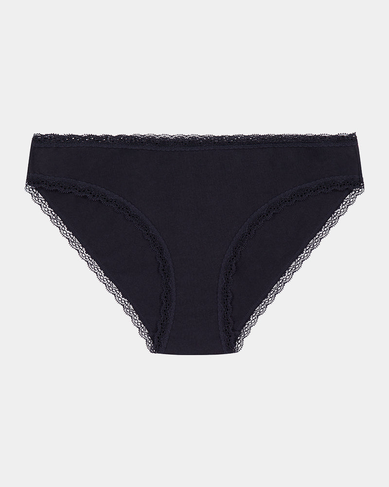 Stretch Cotton Bikini in BLACK. Flat lay front view