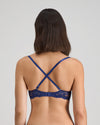 Model wears My Fit Lace Push Up Bra in Medieval Blue. On body back view