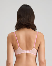 Model wears Josephine Underwire Bra in SACHET PINK. On body back view