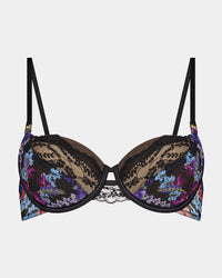 Adaline Contour Bra in BLACK FLORAL PRINT. Flat lay front view