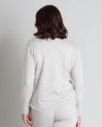 Model wears Insomnia Long Sleeve Top in LIGHT GREY MARLE. On body back view